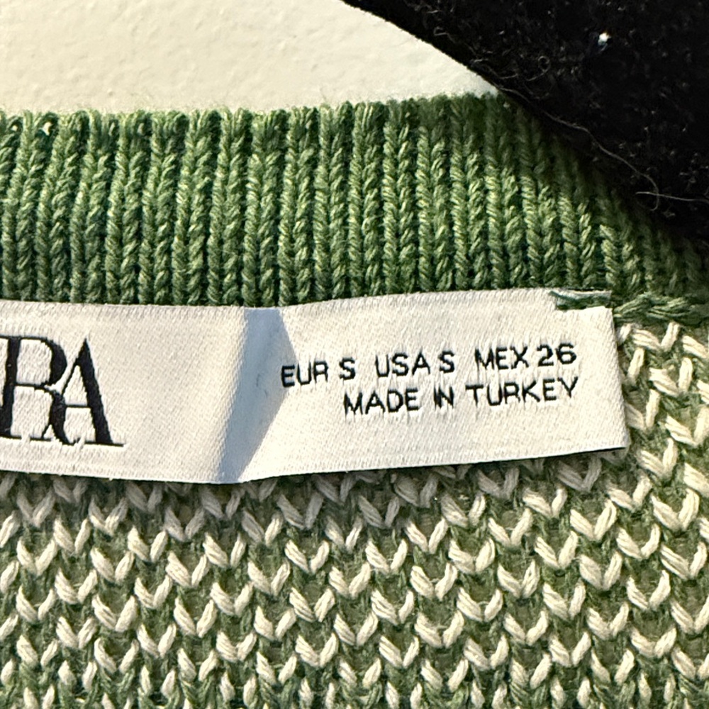 Zara Striped Green and Cream Cardigan with Gold Buttons - Picture 2 of 3